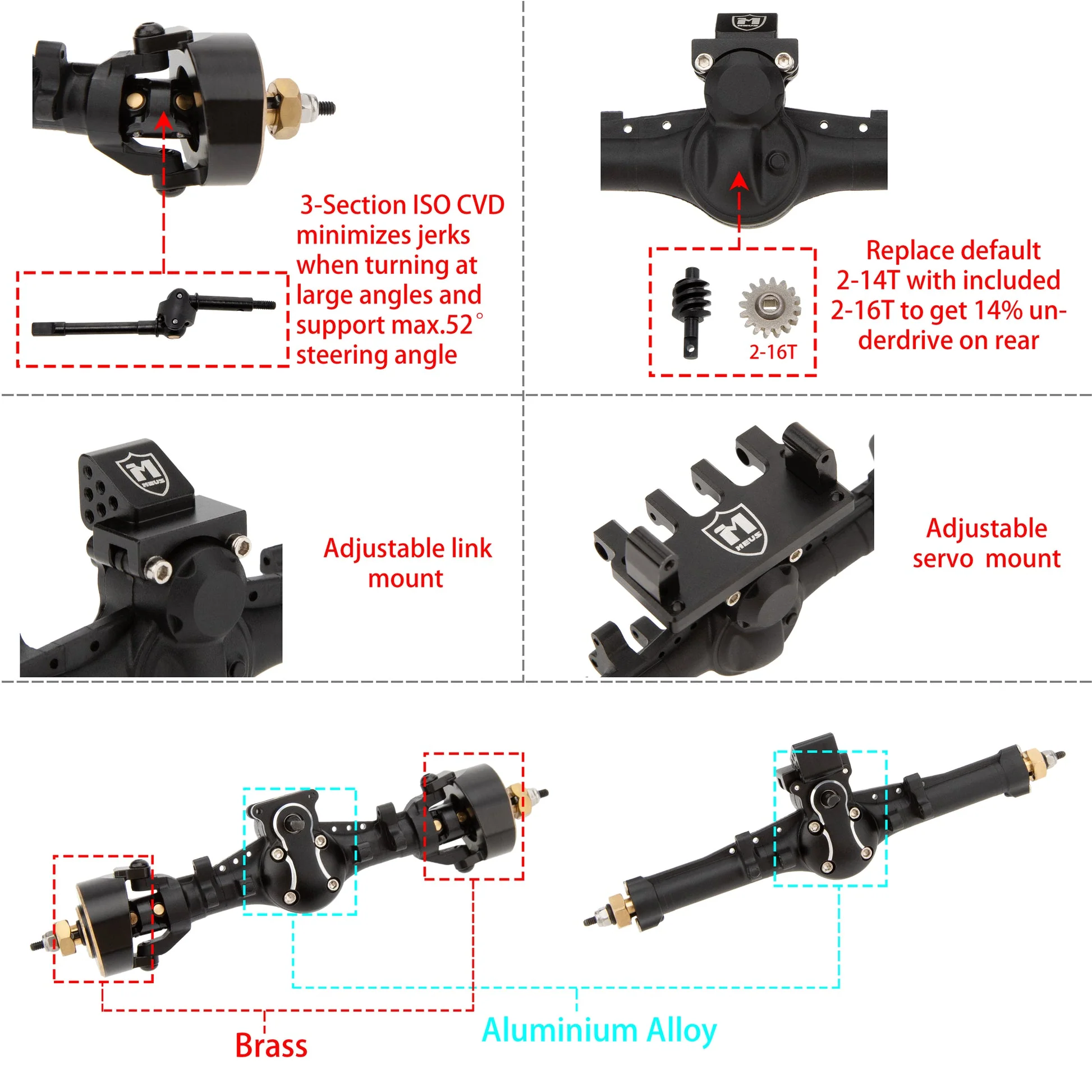 MEUS Racing | Isokinetic V2 Nylon +5mm SCX24 Front & Rear Axle Set with 3-Section CVD - Image 4