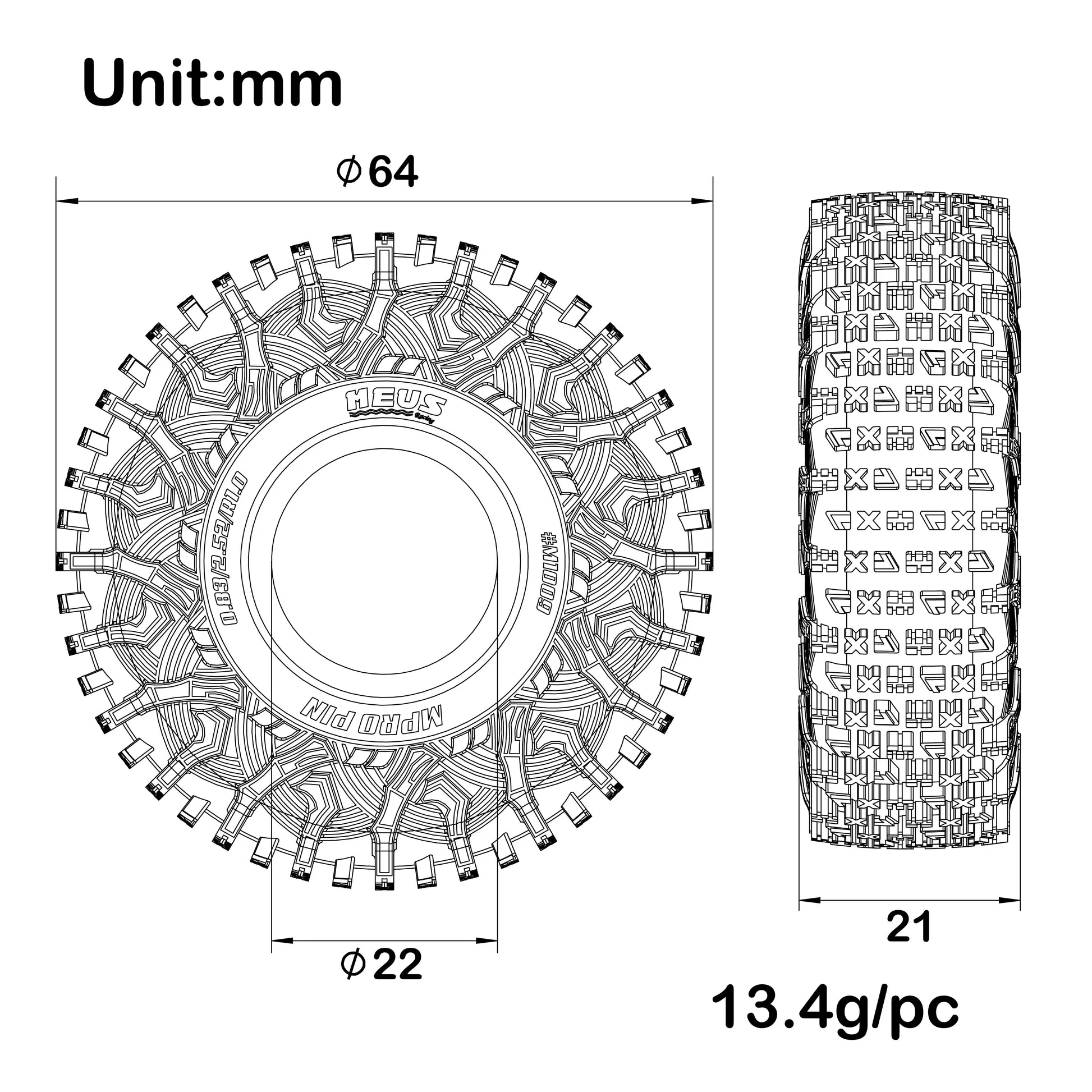 MEUS Racing | MPro Comp Pin MS6 - 1.0" 64mm Super Soft & Sticky Tires - Image 2